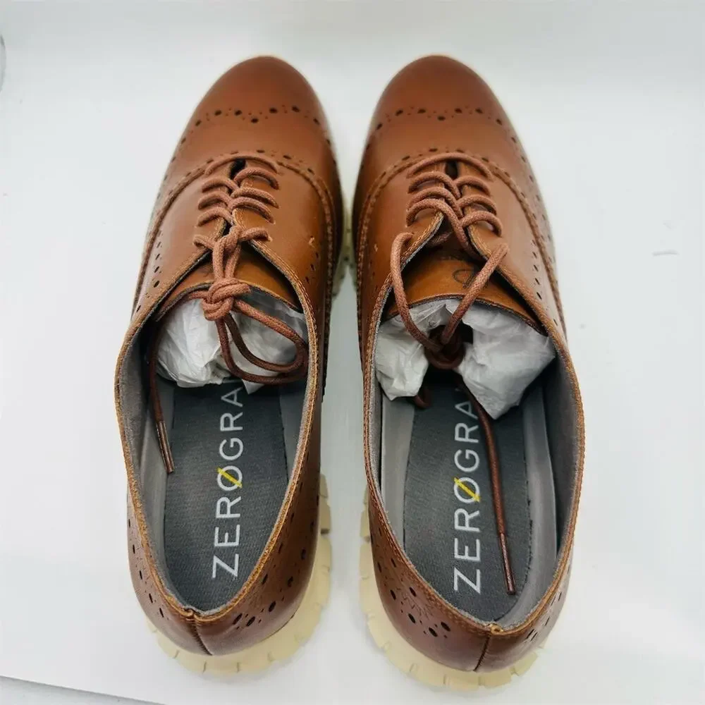 Cole Haan ZERØGRAND Wingtip Oxford Shoes Brown/Ivory Men's Size 9 B Narrow
